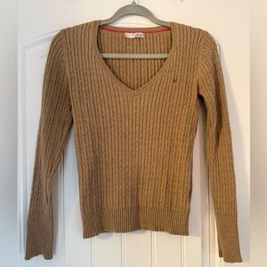 Y2K/90s Old Navy Women's Camel Cable-Knit V-Neck Sweater